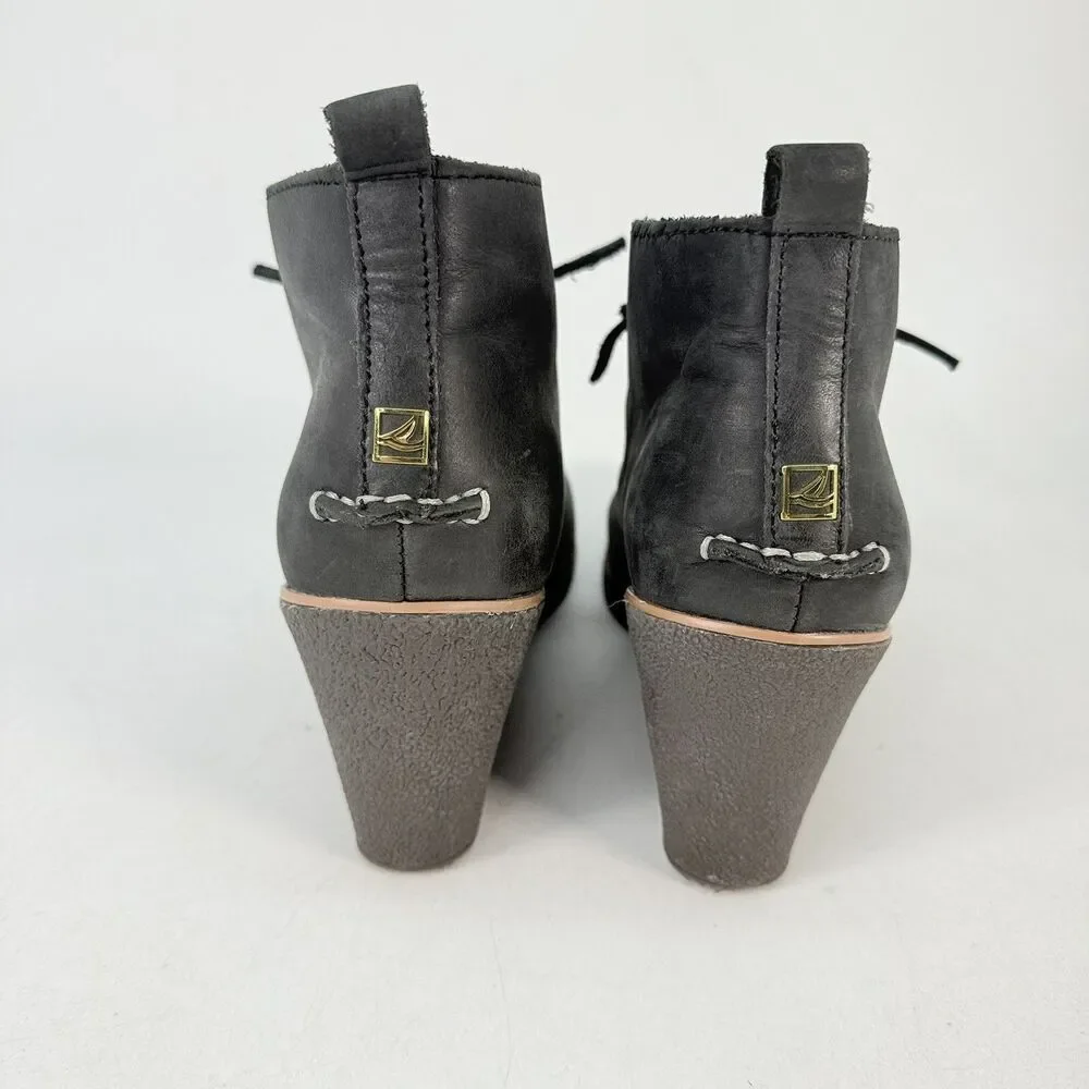 SPERRY Top Sider Harlow Black Leather Booties Wedge STS90491 Size 9.5 M